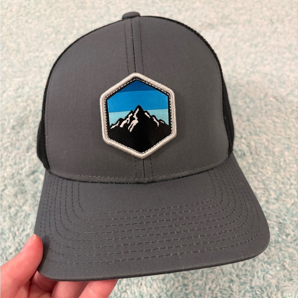 Gray Trucker Hat with Mountain Patch